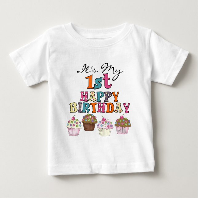 Pretty Cupcakes 1st Birthday Tshirts and Gifts (Front)