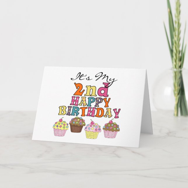 Pretty Cupcakes 2nd Birthday Tshirts and Gifts Card (Front)