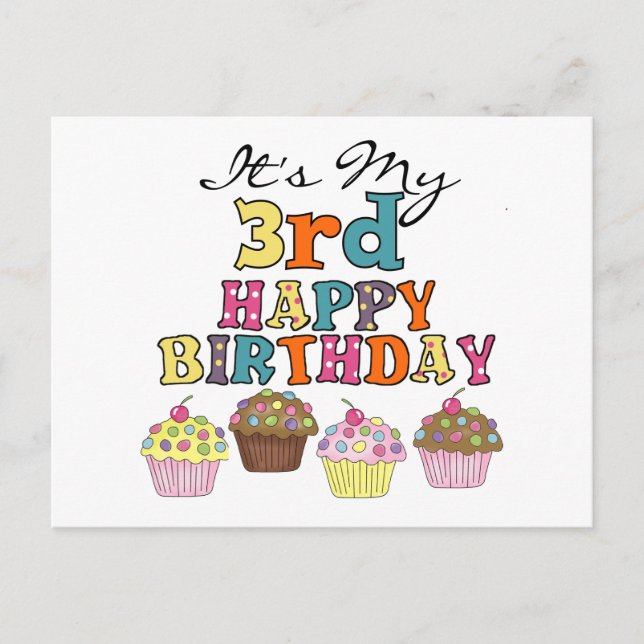 Pretty Cupcakes 3rd Birthday Tshirts and Gifts Postcard (Front)