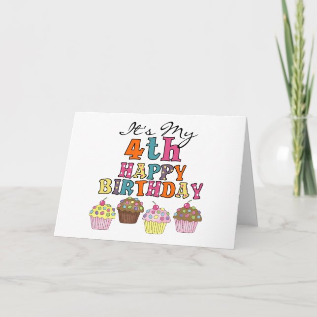 Pretty Cupcakes 4th Birthday Tshirts and Gifts Card (Front)
