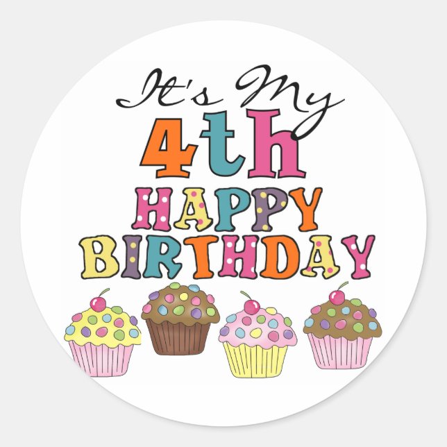 Pretty Cupcakes 4th Birthday Tshirts and Gifts Classic Round Sticker (Front)