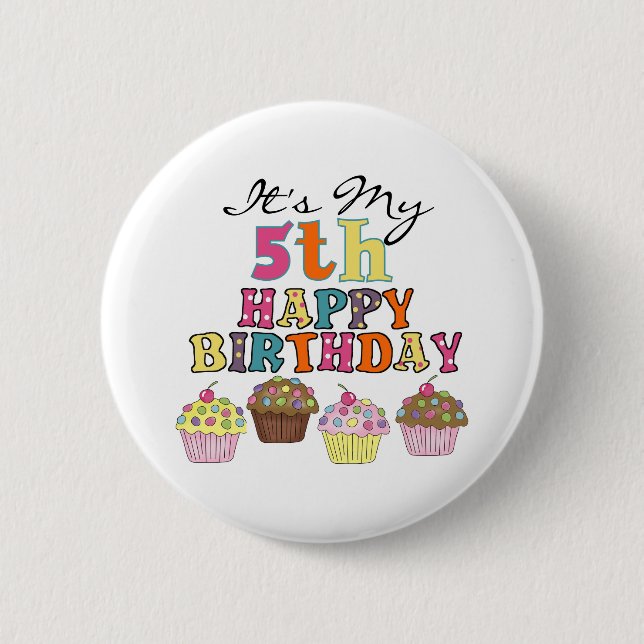 Pretty Cupcakes 5th Birthday Tshirts and Gifts Button (Front)