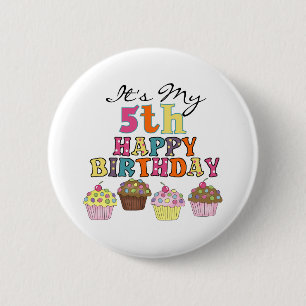 Pretty Cupcakes 5th Birthday Tshirts and Gifts Button