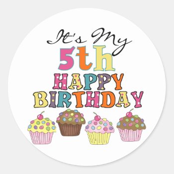 Pretty Cupcakes 5th Birthday Tshirts And Gifts Classic Round Sticker by kids_birthdays at Zazzle