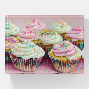 Pretty Cupcakes Bakery Art Glass Paperweight
