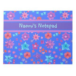 Pretty, Custom Blue Flower-Power Notepad or Jotter