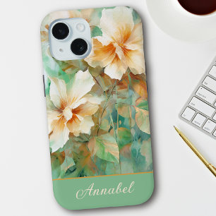 Pretty Custom Cream & Gold Floral Watercolor iPhone 15 Case