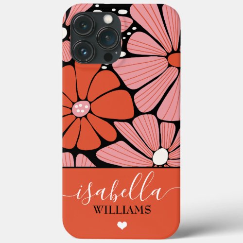 Pretty Custom Floral Orange  Pink Gerber Daisy iPhone 13 Pro Max Case