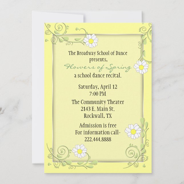 Pretty Custom Floral Recital Invitation (Front)