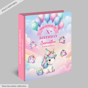 Pretty Custom Girl Birthday Pastel Unicorn Album 3 Ring Binder