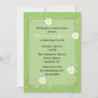 Pretty Custom Green Floral Recital Invitation