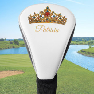 Pretty Custom Name and Jeweled Gold Crown Golf Head Cover