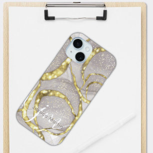Pretty Custom Name Monogram Iridescent Swirl iPhone 15 Case