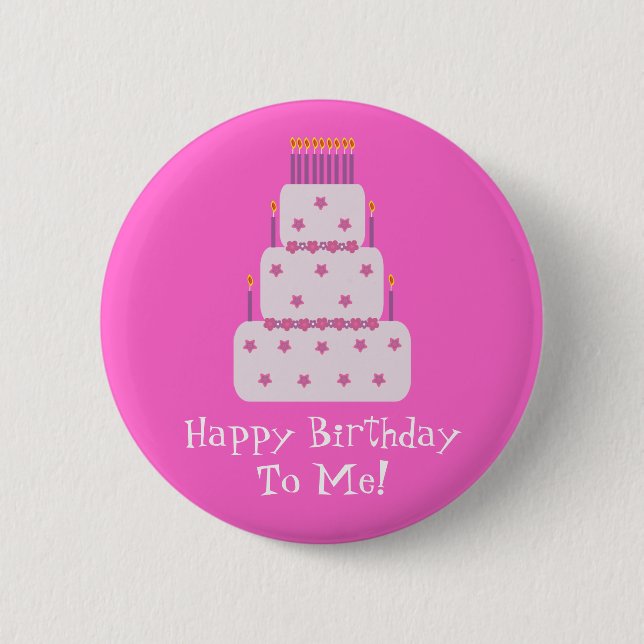 Pretty Customizable Birthday Cake Pink Button (Front)