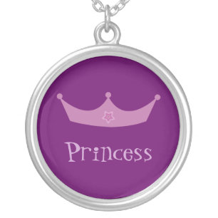 Pretty Customizable Purple & Lilac Princess Crown Silver Plated Necklace
