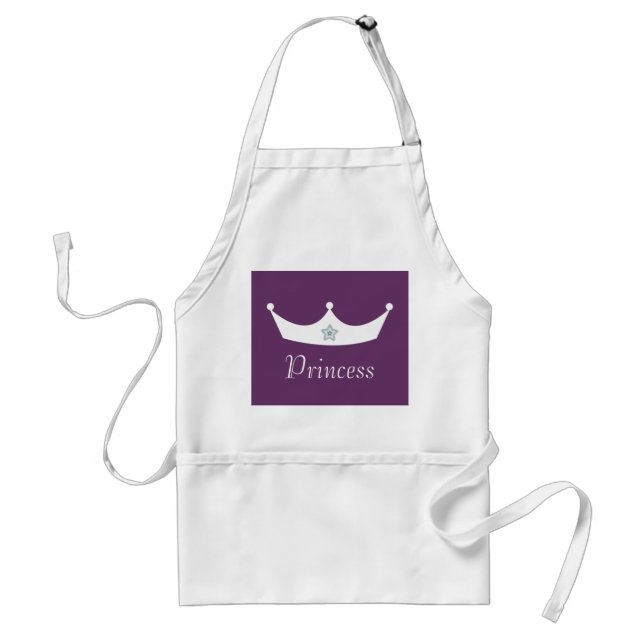 Pretty Customizable Purple & White Princess Crown Adult Apron (Front)