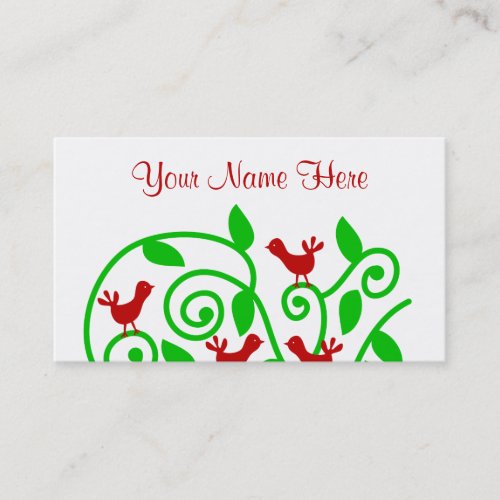 Pretty Cute and Chic Swirly Tree Bush Birds Design Business Card