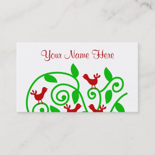 Customizable Pretty Cute and Chic Swirly Tree Bush Birds Design Business Card