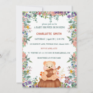 Pretty cute Bear play guitar gradient flora waterc Invitation