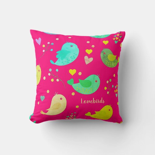 Pretty Cute Birds Love Hearts Throw Pillow