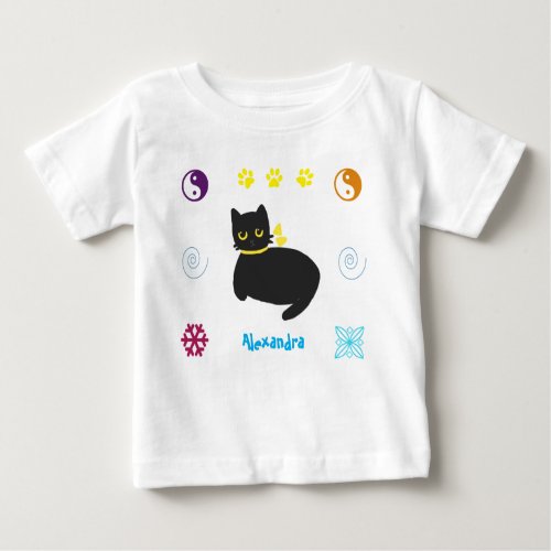 Pretty Cute Black Cat with a Yellow Ribbon  blue Baby T_Shirt