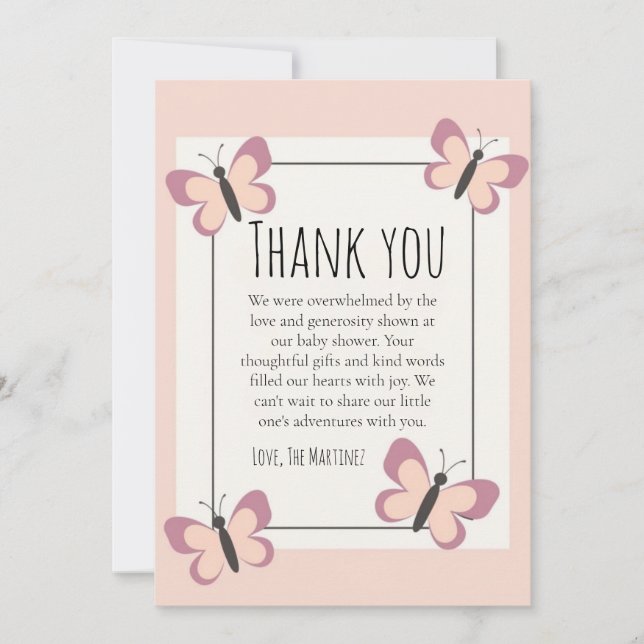 Pretty cute butterfly baby shower thank you cards (Front)
