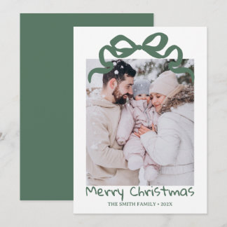 Pretty cute Christmas Green Bow Photo card 