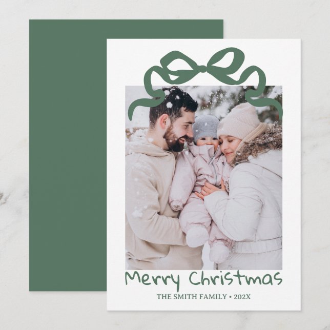 Pretty cute Christmas Green Bow Photo card  (Front/Back)