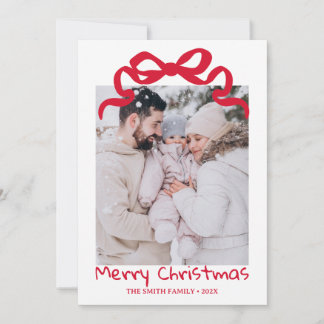 Pretty cute Christmas Red Bow Photo card 