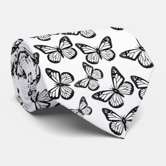  Pretty Cute Elegant Black White Butterfly Pattern Neck Tie