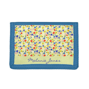 Pretty Cute Floral Pastel Yellow Personalised Tri-fold Wallet
