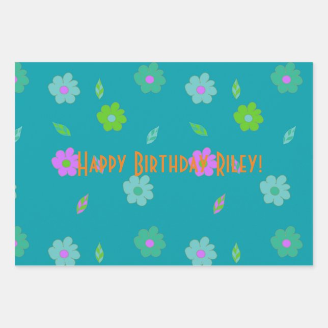 Pretty Cute Girls Retro Flower Wrapping Paper Sheets (Front)