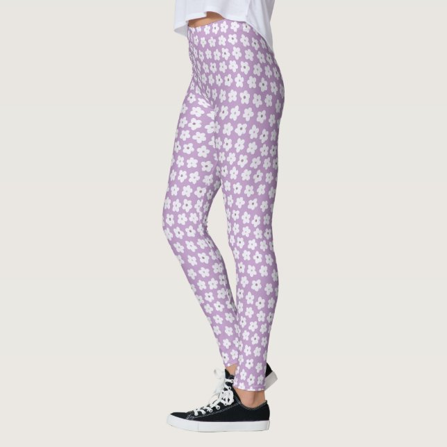 Pretty Cute Pastel Purple Flower Pattern Leggings (Left)