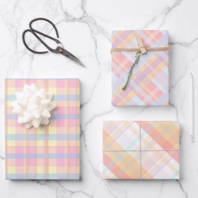 Pretty Cute Pastel Retro Classic Plaid Patterns Wrapping Paper Sheets (Front)