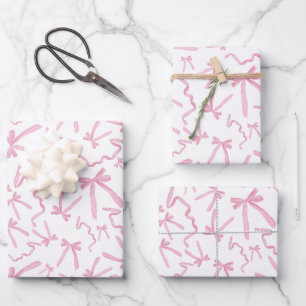Pretty Cute Pink Ribbon bows Pattern Gift Wrapping Paper Sheets