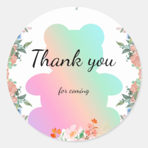 Pretty cute rainbow Bear flora gradient birthday Classic Round Sticker
