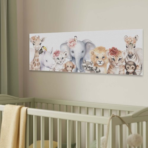 Pretty cute watercolor Jungle Safari Baby Animals Canvas Print