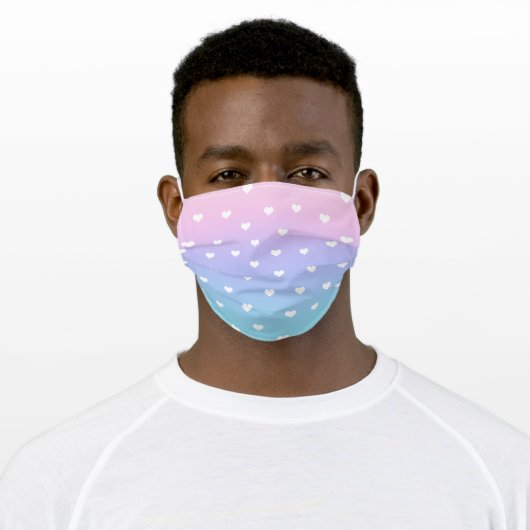 Pretty cute white ombre pink purple heart pattern adult cloth face mask (Worn)