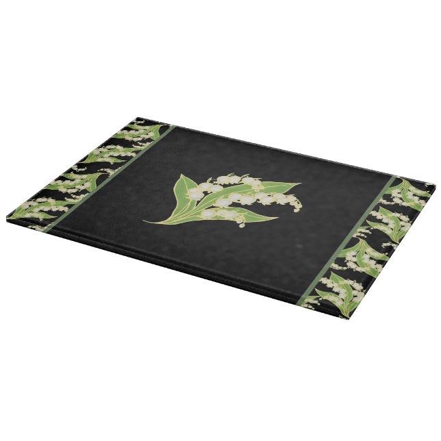 Pretty Cutting Board: Lilies of the Valley, Black Board (Corner)