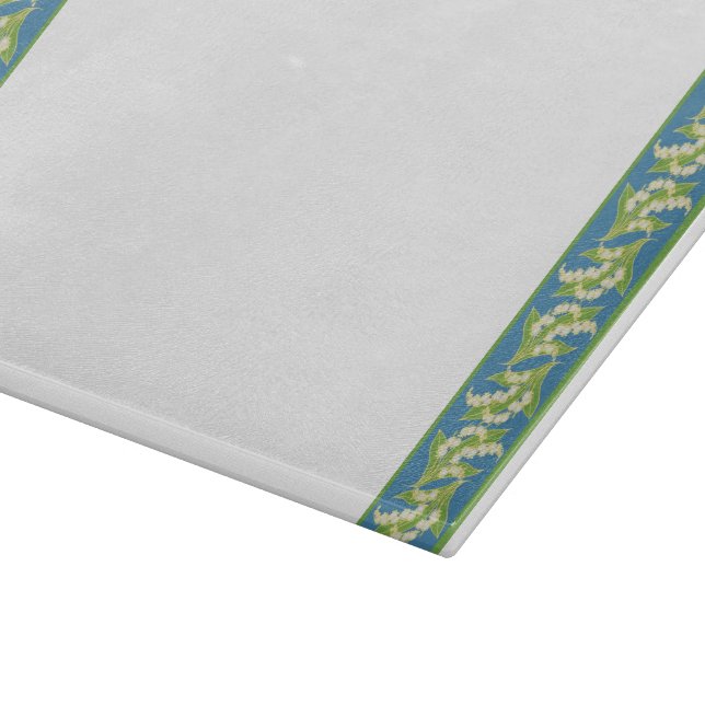 Pretty Cutting Board: Lilies of the Valley, Blue Board (Corner)