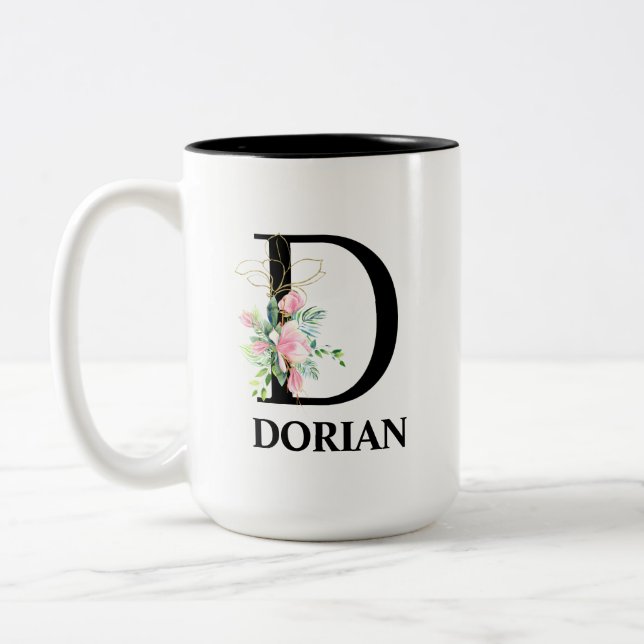 Pretty D Monogrammed Initial Two-Tone Coffee Mug (Left)