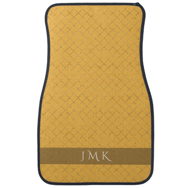 Pretty Daffodil  Gold Quatrefoil Personalized   Car Floor Mat (Front)