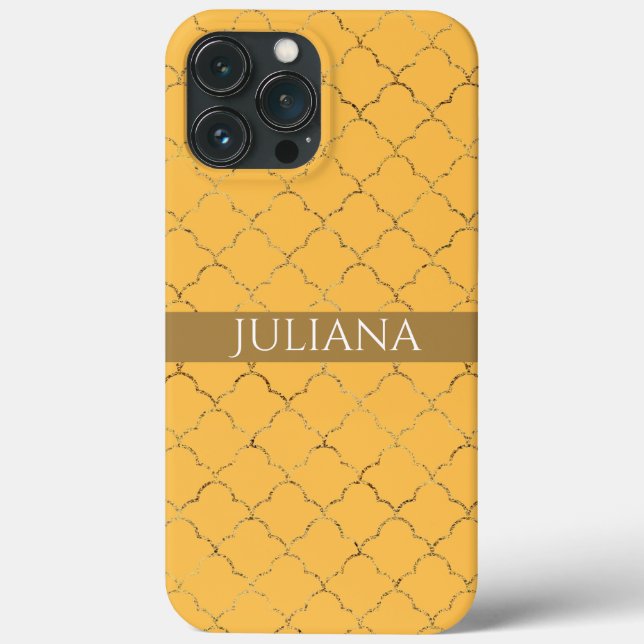 Pretty Daffodil  Gold Quatrefoil Personalized  Case-Mate iPhone Case (Back)