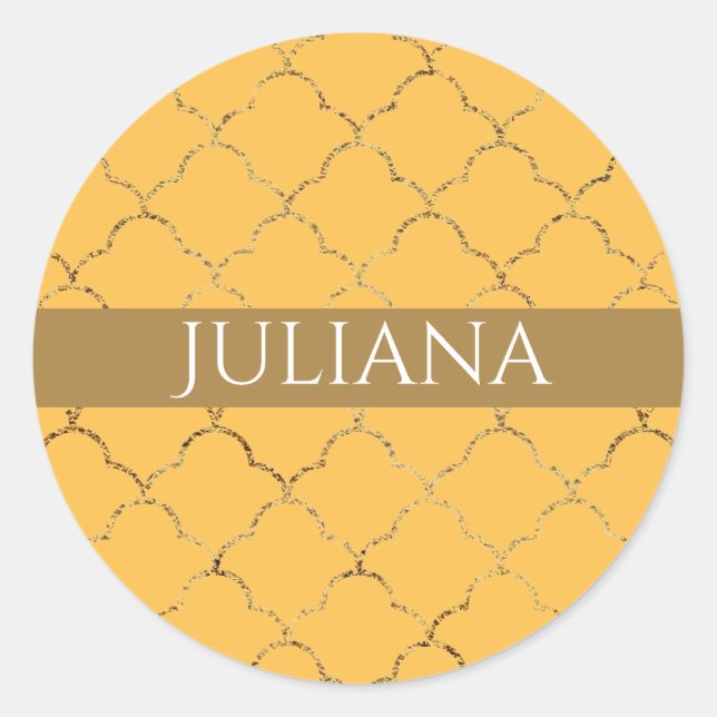 Pretty Daffodil  Gold Quatrefoil Personalized  Classic Round Sticker (Front)