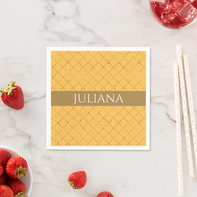 Pretty Daffodil  Gold Quatrefoil Personalized  Napkins (Insitu)