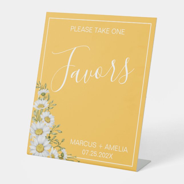 Pretty Daffodil Yellow & White Daisies Favors  Pedestal Sign (Front)