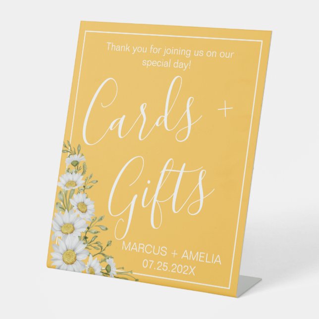 Pretty Daffodil Yellow & White Daisies Gifts Pedestal Sign (Front)
