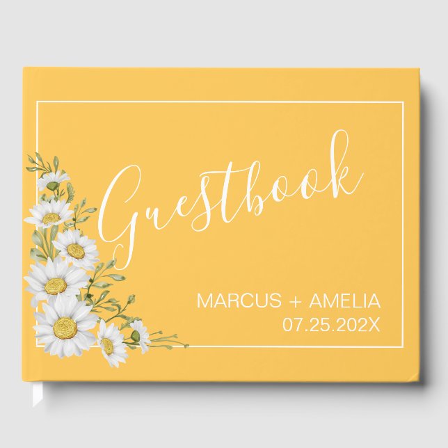 Pretty Daffodil Yellow & White Daisies Guest Book (Front)