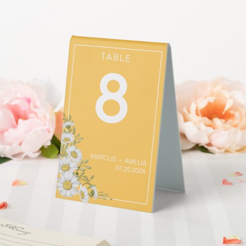 Pretty Daffodil Yellow White Daisies Table Number  Table Tent Sign