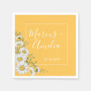 Pretty Daffodil Yellow & White Daisies Wedding Napkins